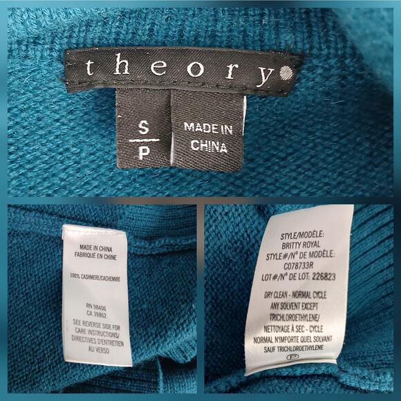 Theory SZ S 100% Cashmere Cowl Neck Sweater In Royal Green - Picture 5 of 5